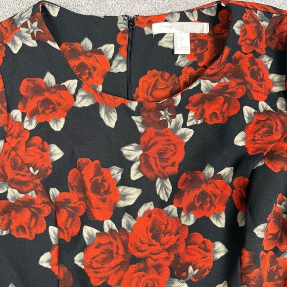 Black Red Rose Floral Mini Dress Size L Skater Romantic Grunge Forever 21 - Picture 2 of 5
